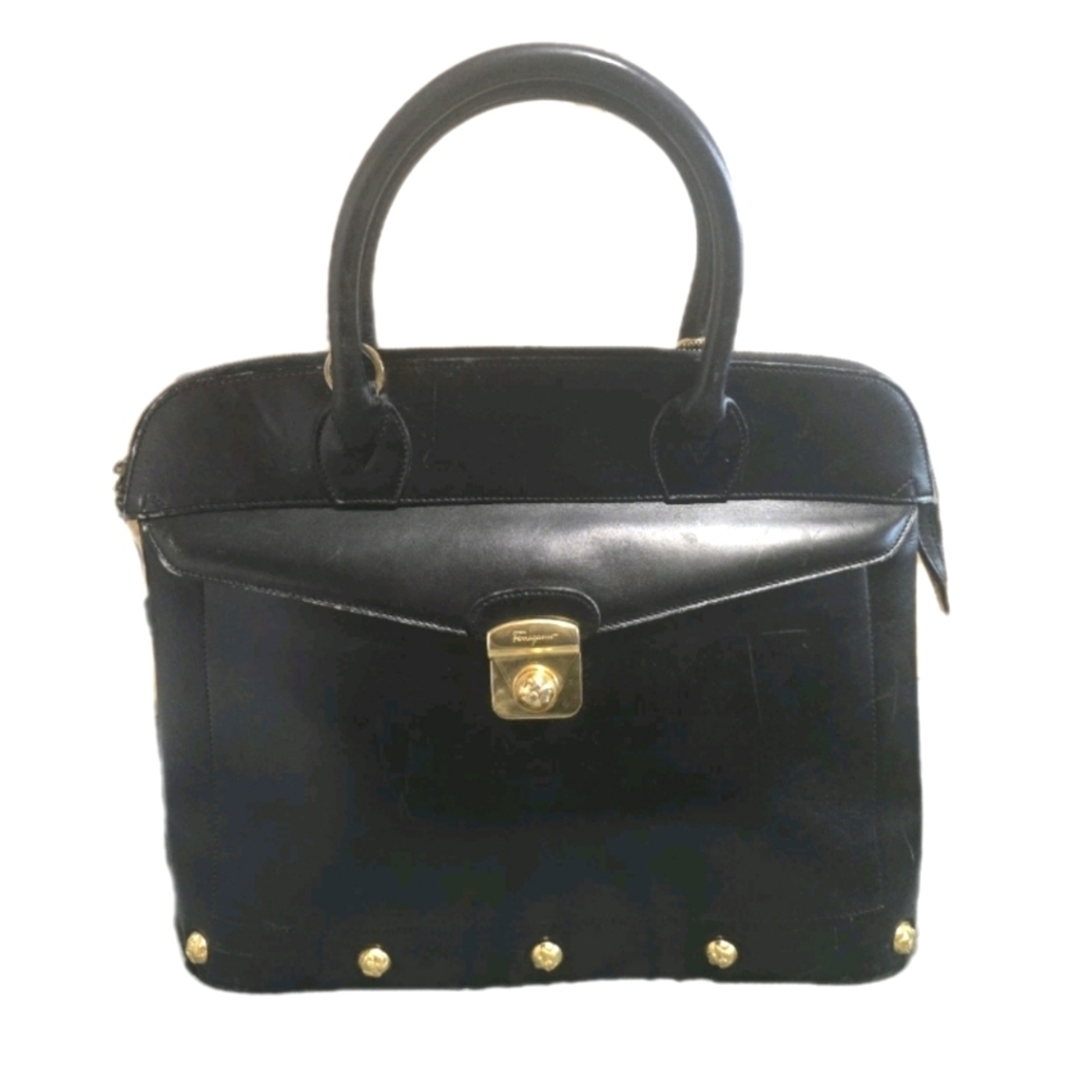 Salvatore Ferragamo Black Leather "Mob Wives" Handbag With Studs
